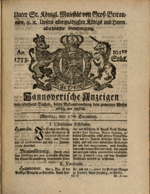 Hannoversche Anzeigen Montag 17. Dezember 1753