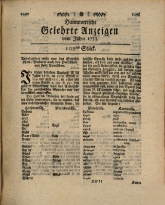 Hannoverische gelehrte Anzeigen (Hannoversche Anzeigen) Freitag 21. Dezember 1753