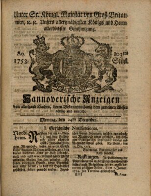 Hannoversche Anzeigen Montag 24. Dezember 1753