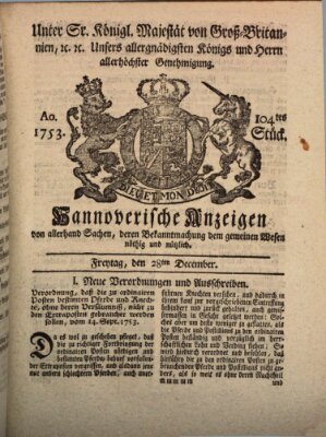 Hannoversche Anzeigen Freitag 28. Dezember 1753