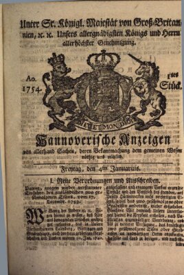 Hannoversche Anzeigen Freitag 4. Januar 1754