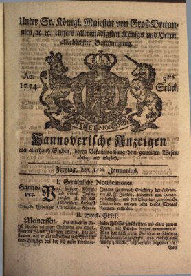 Hannoversche Anzeigen Freitag 11. Januar 1754