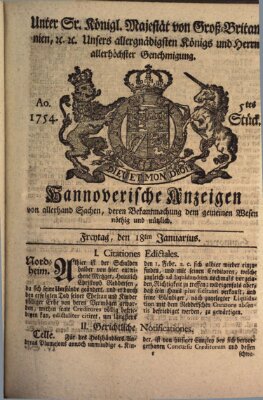 Hannoversche Anzeigen Freitag 18. Januar 1754