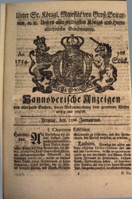 Hannoversche Anzeigen Freitag 25. Januar 1754