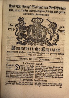 Hannoversche Anzeigen Montag 28. Januar 1754