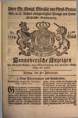 Hannoversche Anzeigen Freitag 8. Februar 1754