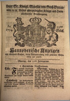 Hannoversche Anzeigen Montag 11. Februar 1754