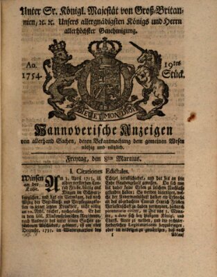 Hannoversche Anzeigen Freitag 8. März 1754