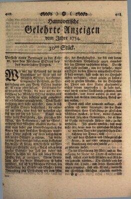 Hannoverische gelehrte Anzeigen (Hannoversche Anzeigen) Montag 15. April 1754