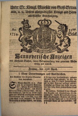 Hannoversche Anzeigen Freitag 19. April 1754