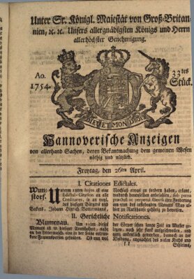 Hannoversche Anzeigen Freitag 26. April 1754