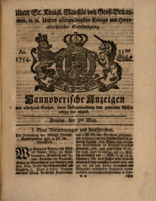 Hannoversche Anzeigen Freitag 3. Mai 1754