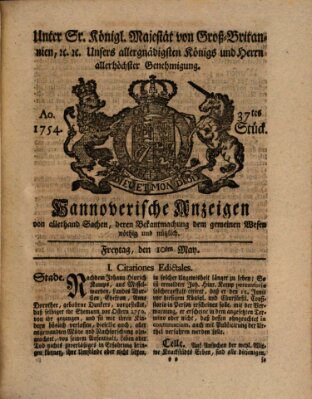 Hannoversche Anzeigen Freitag 10. Mai 1754