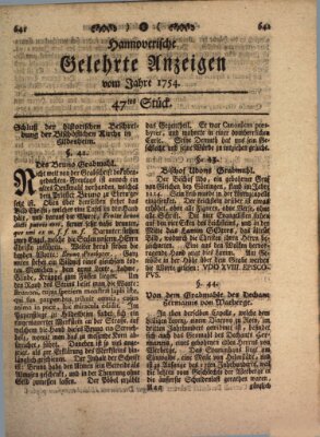 Hannoverische gelehrte Anzeigen (Hannoversche Anzeigen) Freitag 14. Juni 1754