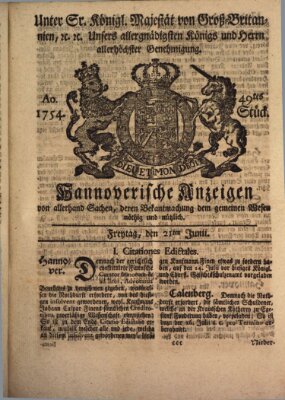 Hannoversche Anzeigen Freitag 21. Juni 1754