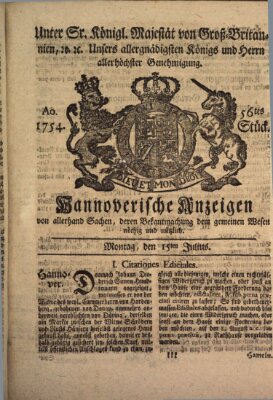 Hannoversche Anzeigen Montag 15. Juli 1754