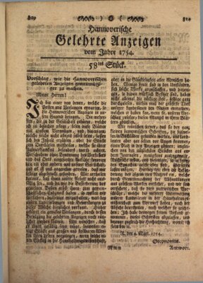 Hannoverische gelehrte Anzeigen (Hannoversche Anzeigen) Montag 22. Juli 1754