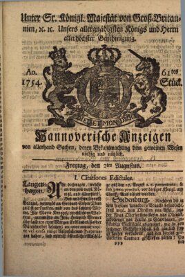 Hannoversche Anzeigen Freitag 2. August 1754