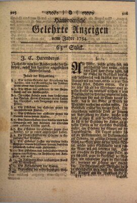 Hannoverische gelehrte Anzeigen (Hannoversche Anzeigen) Freitag 16. August 1754