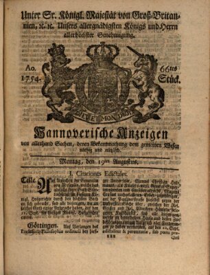 Hannoversche Anzeigen Montag 19. August 1754