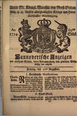 Hannoversche Anzeigen Freitag 30. August 1754