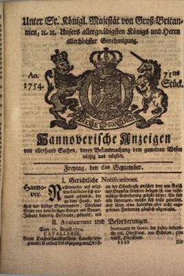 Hannoversche Anzeigen Freitag 6. September 1754