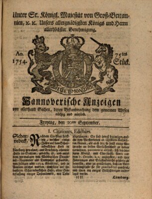 Hannoversche Anzeigen Freitag 20. September 1754