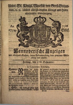 Hannoversche Anzeigen Freitag 27. September 1754