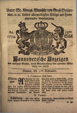 Hannoversche Anzeigen Montag 30. September 1754