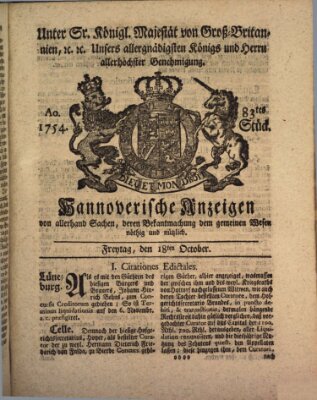 Hannoversche Anzeigen Freitag 18. Oktober 1754