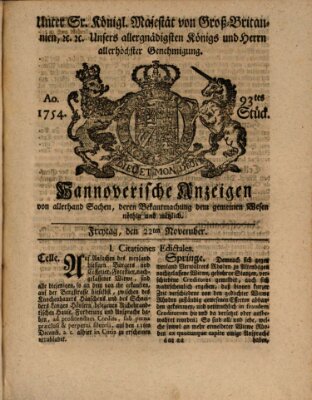 Hannoversche Anzeigen Freitag 22. November 1754