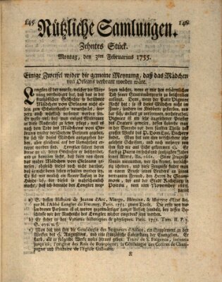 Nützliche Samlungen (Hannoversche Anzeigen) Montag 3. Februar 1755