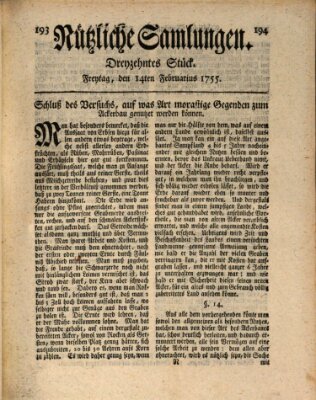 Nützliche Samlungen (Hannoversche Anzeigen) Freitag 14. Februar 1755