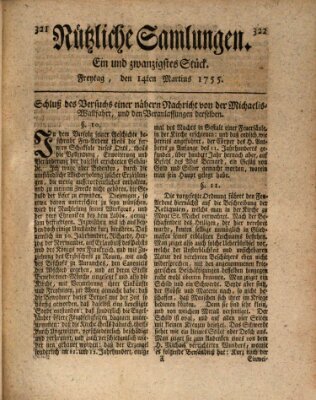 Nützliche Samlungen (Hannoversche Anzeigen) Freitag 14. März 1755