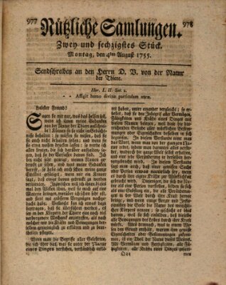 Nützliche Samlungen (Hannoversche Anzeigen) Montag 4. August 1755