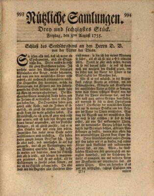 Nützliche Samlungen (Hannoversche Anzeigen) Freitag 8. August 1755