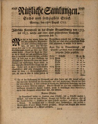 Nützliche Samlungen (Hannoversche Anzeigen) Montag 18. August 1755