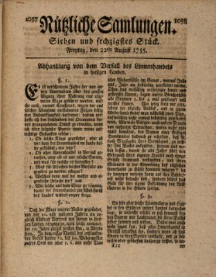 Nützliche Samlungen (Hannoversche Anzeigen) Freitag 22. August 1755