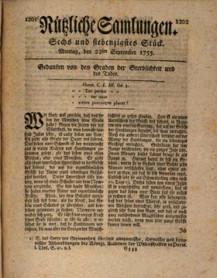 Nützliche Samlungen (Hannoversche Anzeigen) Montag 22. September 1755