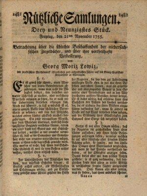 Nützliche Samlungen (Hannoversche Anzeigen) Freitag 21. November 1755