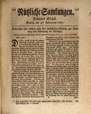 Nützliche Samlungen (Hannoversche Anzeigen) Freitag 4. Februar 1757