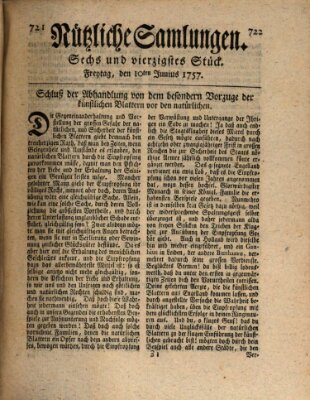 Nützliche Samlungen (Hannoversche Anzeigen) Freitag 10. Juni 1757