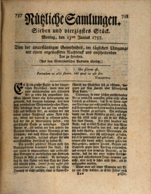 Nützliche Samlungen (Hannoversche Anzeigen) Montag 13. Juni 1757