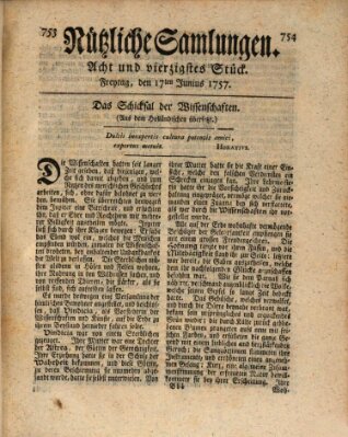 Nützliche Samlungen (Hannoversche Anzeigen) Freitag 17. Juni 1757