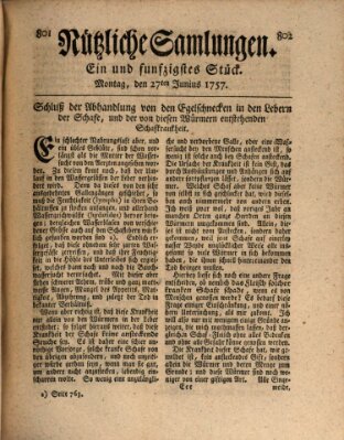 Nützliche Samlungen (Hannoversche Anzeigen) Montag 27. Juni 1757