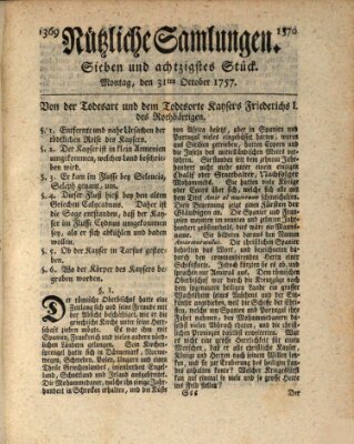 Nützliche Samlungen (Hannoversche Anzeigen) Montag 31. Oktober 1757