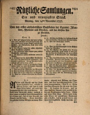 Nützliche Samlungen (Hannoversche Anzeigen) Montag 14. November 1757