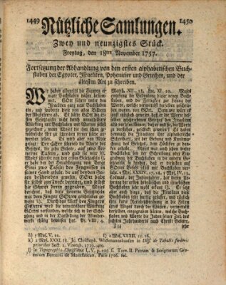 Nützliche Samlungen (Hannoversche Anzeigen) Freitag 18. November 1757