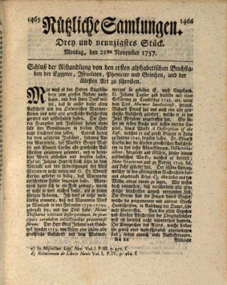 Nützliche Samlungen (Hannoversche Anzeigen) Montag 21. November 1757