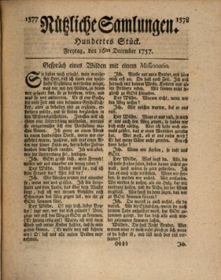 Nützliche Samlungen (Hannoversche Anzeigen) Freitag 16. Dezember 1757